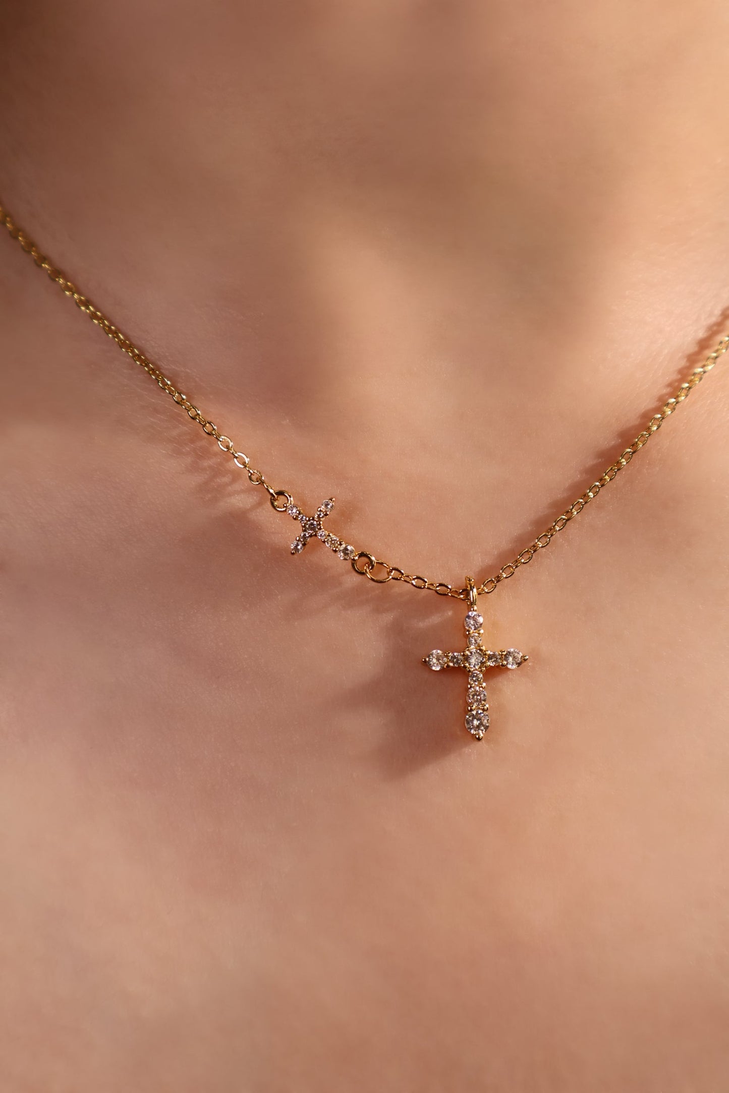 18K Real Gold Plated Dual Cross Necklace