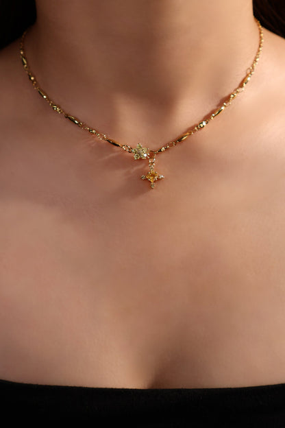 18K Real Gold Plated Citrine Starlight Cross Necklace