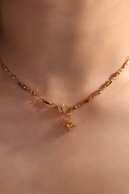 18K Real Gold Plated Citrine Starlight Cross Necklace