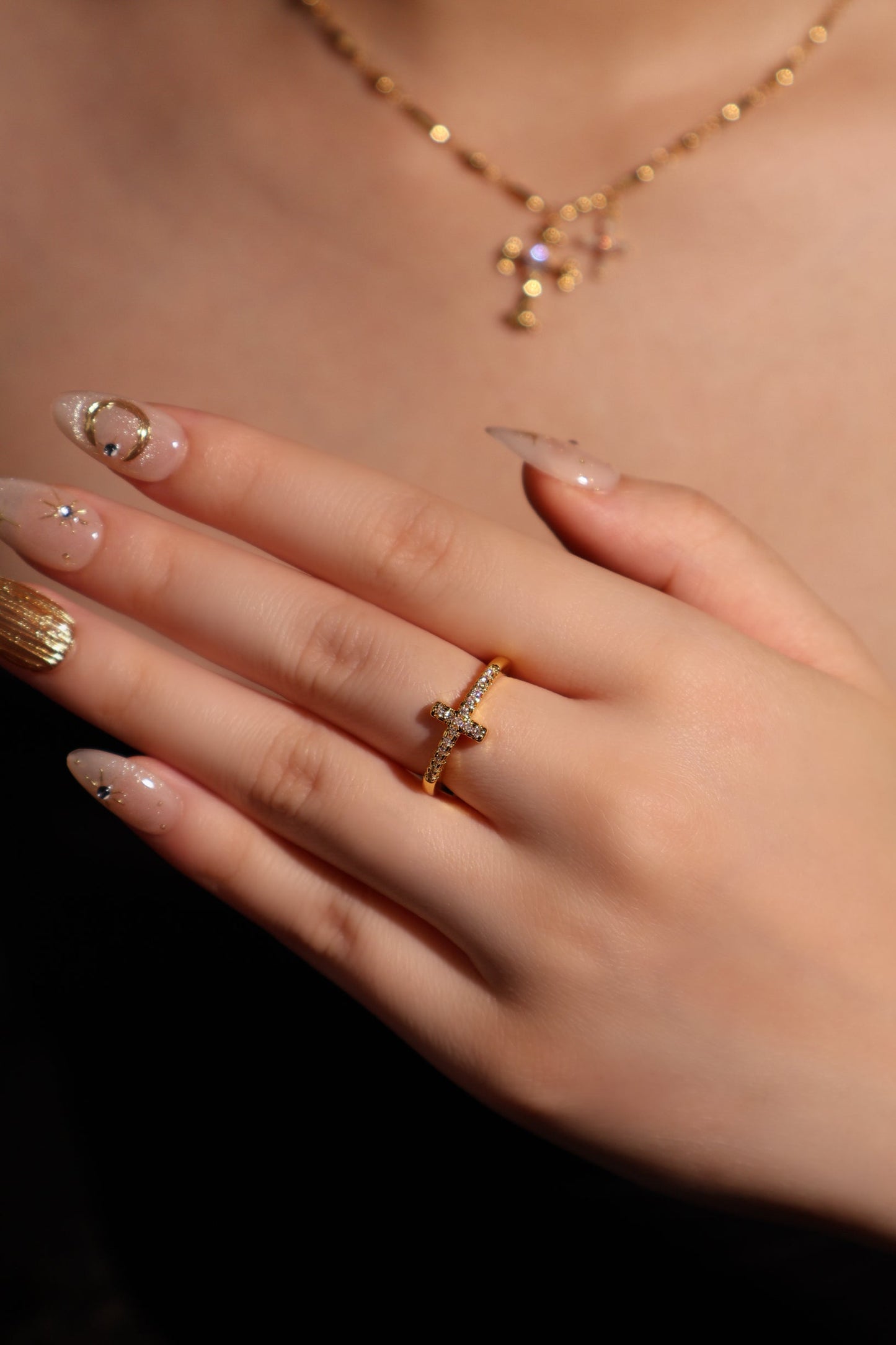 18K Real Gold Plated Cross Glint Ring