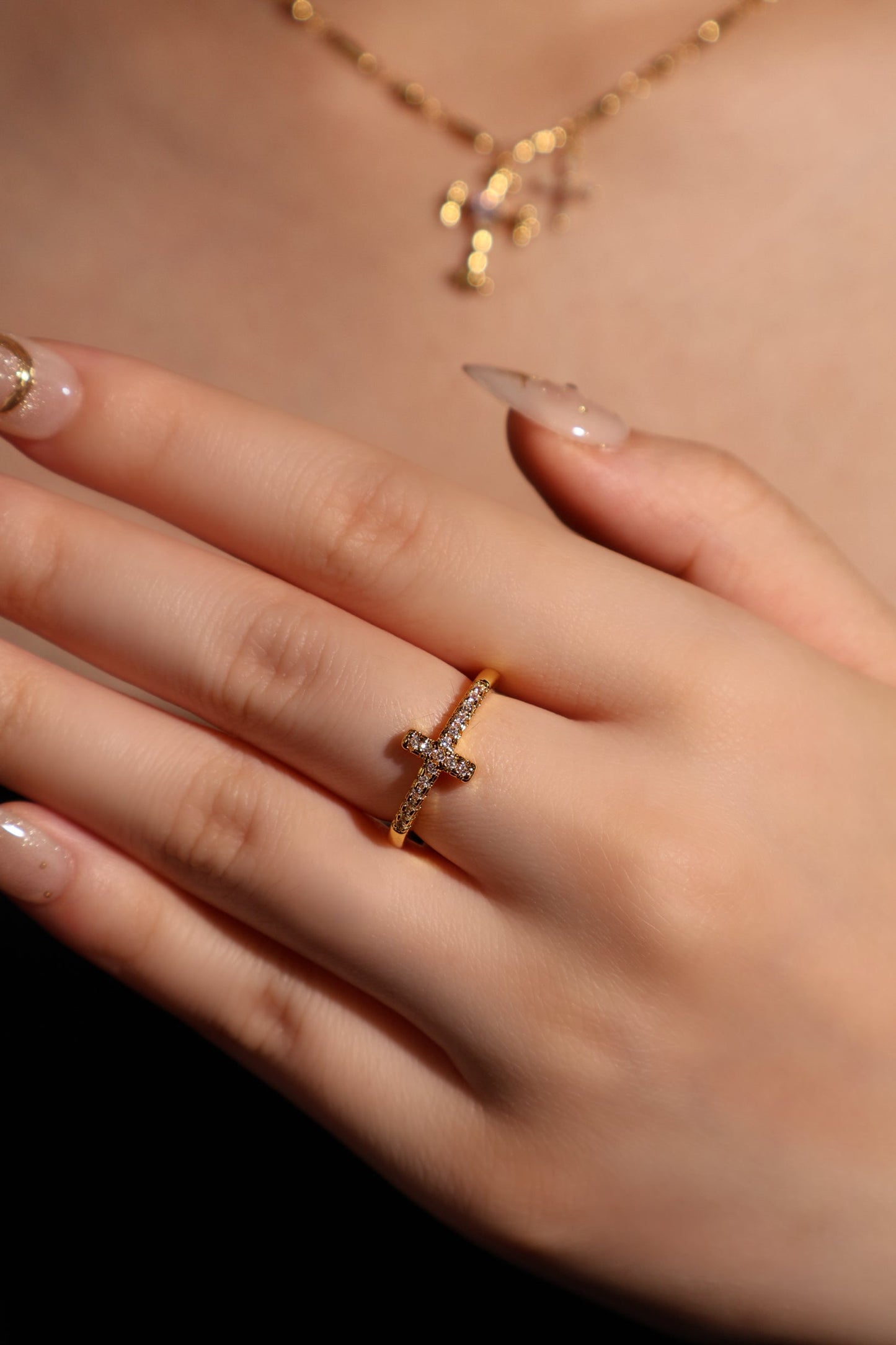 18K Real Gold Plated Cross Glint Ring
