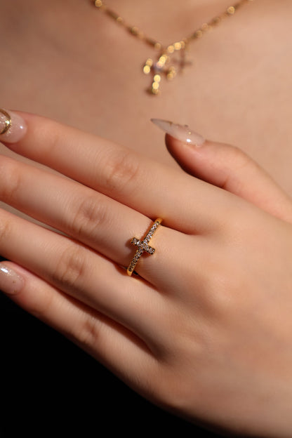 18K Real Gold Plated Cross Glint Ring