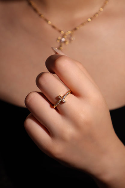 18K Real Gold Plated Cross Glint Ring