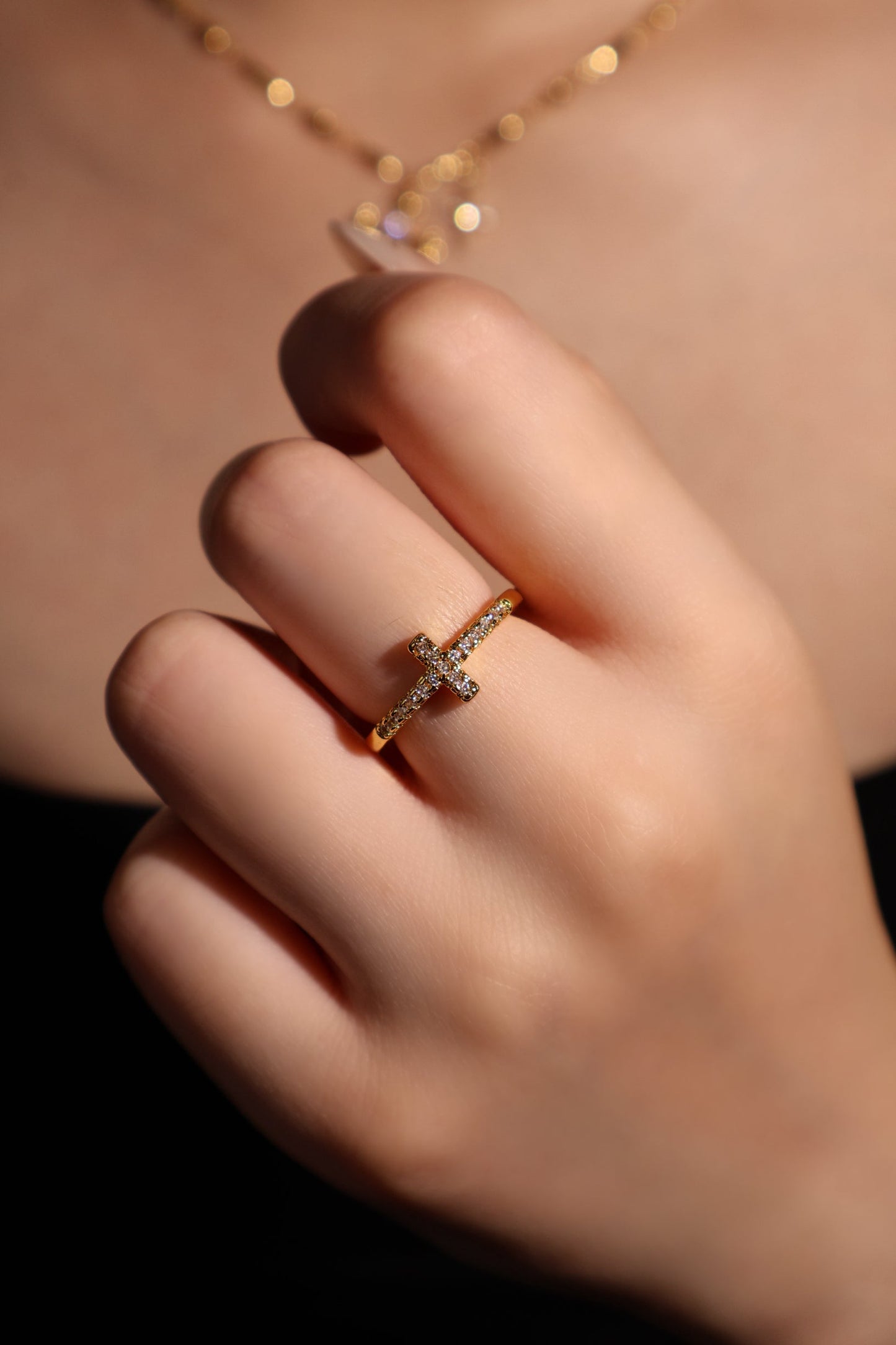 18K Real Gold Plated Cross Glint Ring