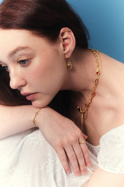 18K Real Gold Plated Red Gem Twist Necklace