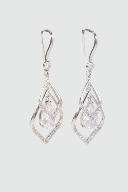 Palladium White Gold Plated Diamond Droplet Earrings