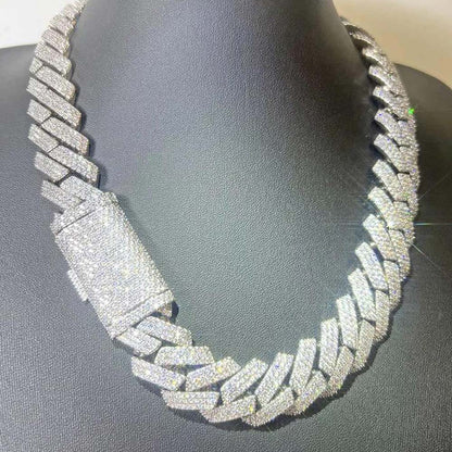 20MM XL VVS Moissanite Iced Cuban Chain Sharp Link .925 Sterling Silver