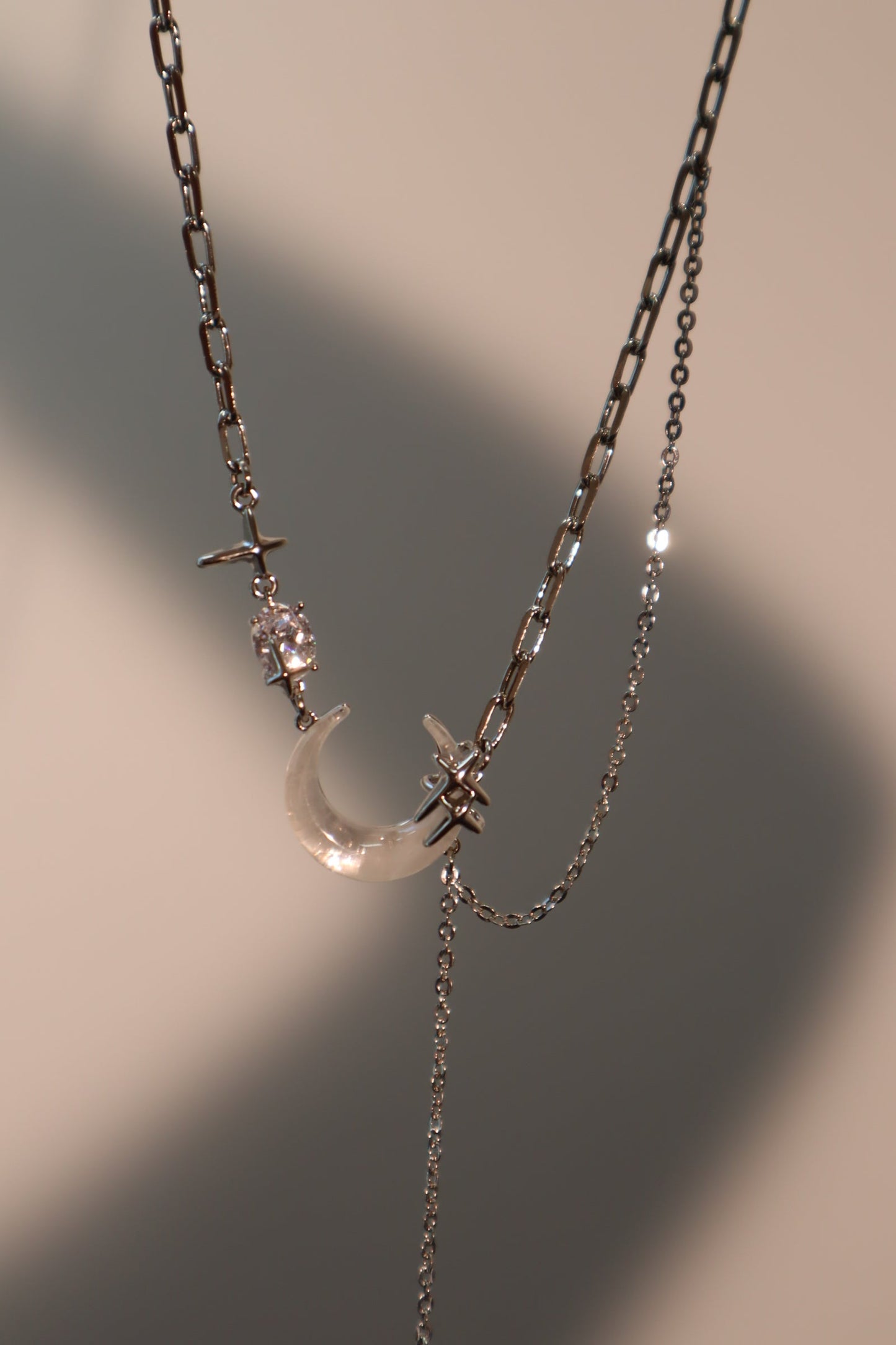 Palladium White Gold Plated Moon Star Chain Necklace