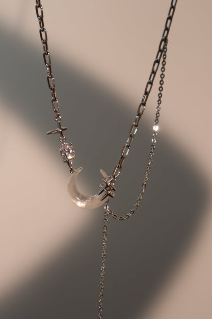Palladium White Gold Plated Moon Star Chain Necklace