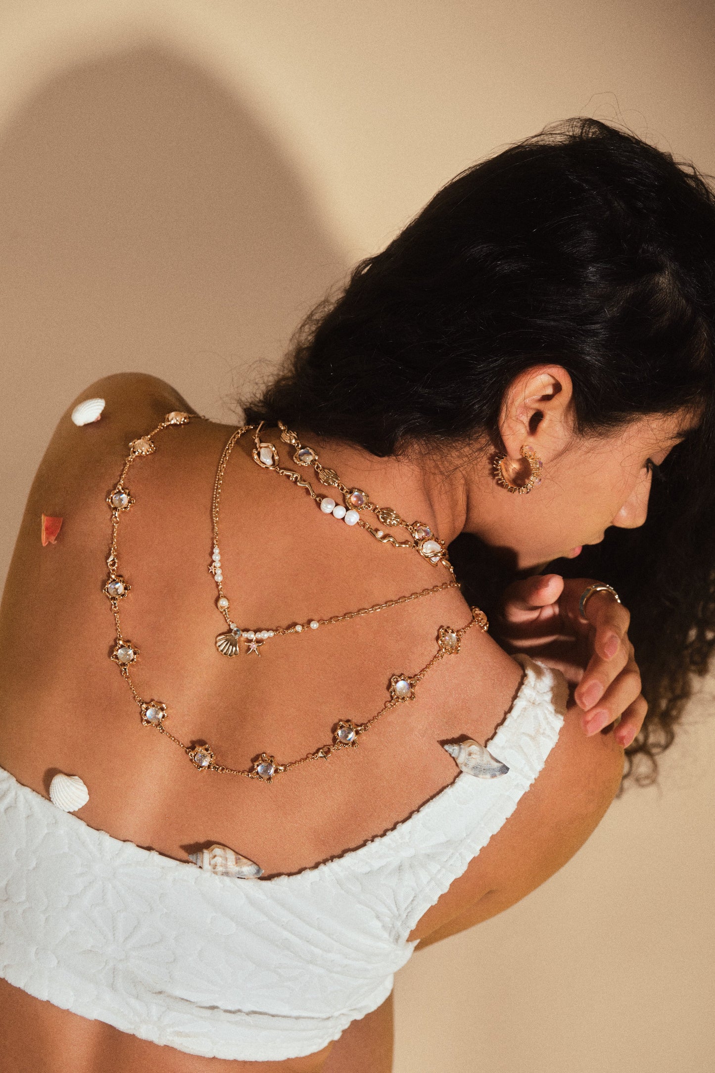 18K Real Gold Plated Multi Moonstone Shell Necklace