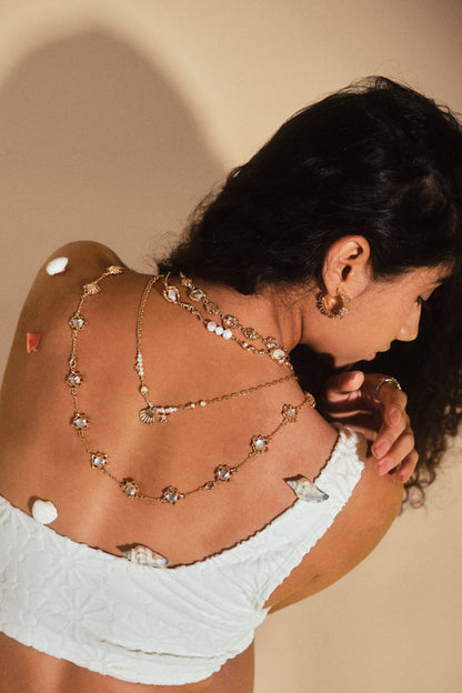 18K Real Gold Plated White Pearls Necklace