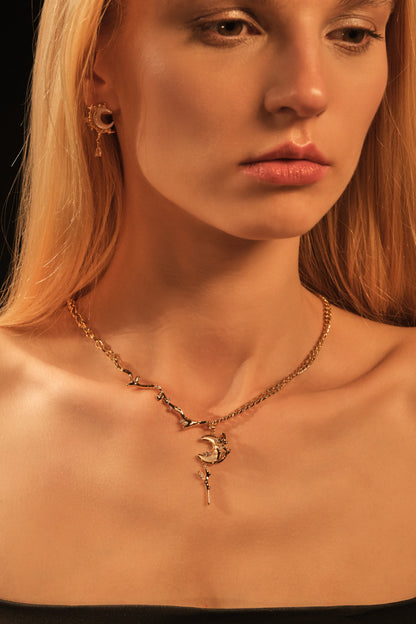 18K Real Gold Plated Rose Moon Necklace