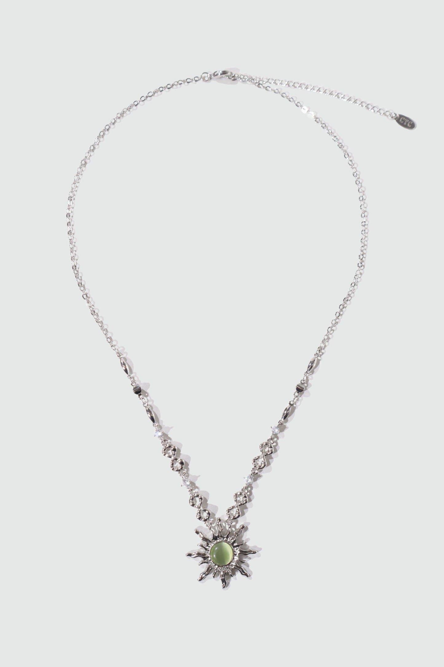 Palladium White Gold Plated Green Opal Sun Necklace