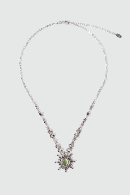 Palladium White Gold Plated Green Opal Sun Necklace