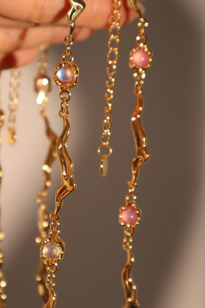 18K Real Gold Plated Multi Purple Opal Wave Necklace
