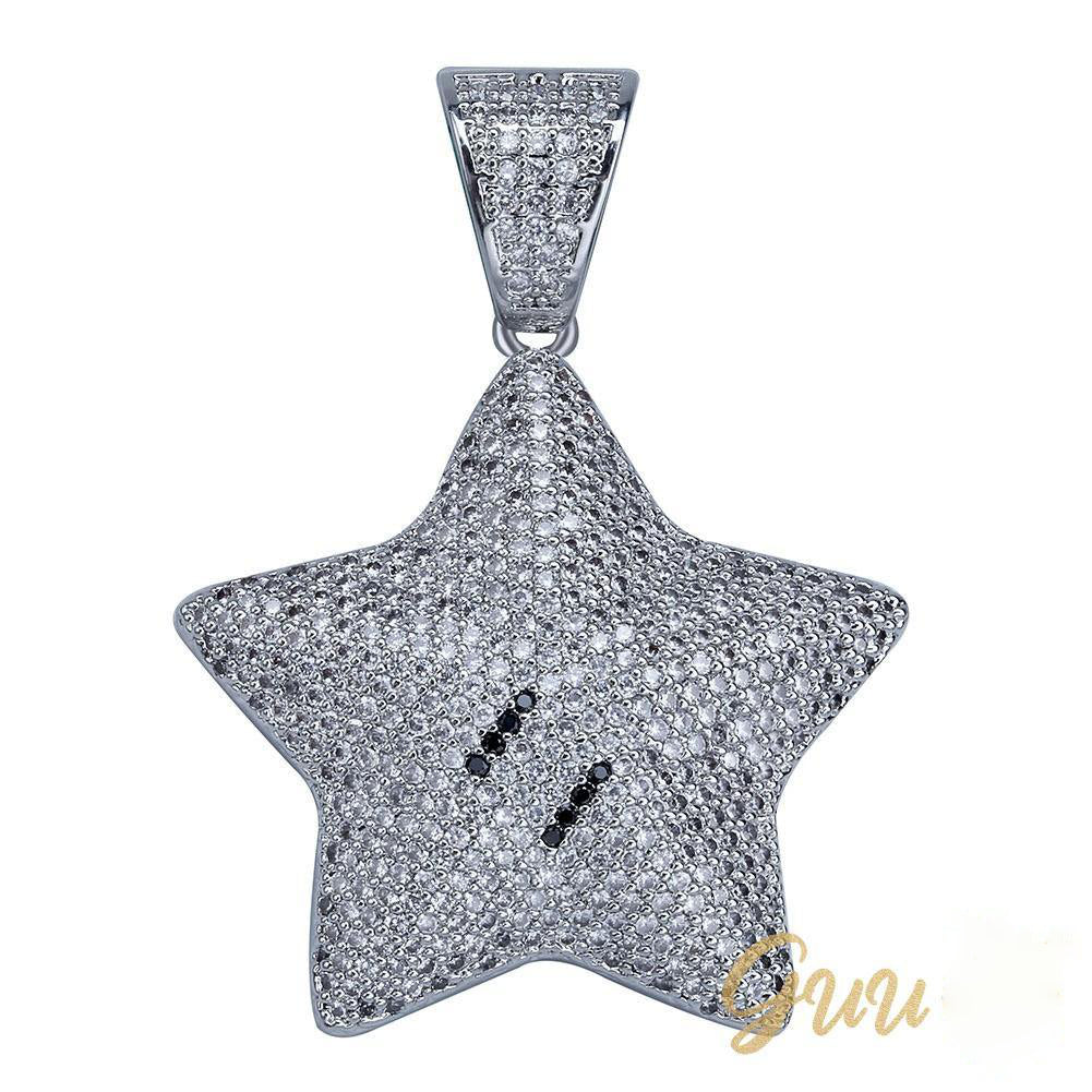18K Gold-Plated CZ  Pentagram Hip Hop Pendant Necklace