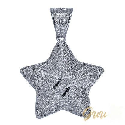 18K Gold-Plated CZ  Pentagram Hip Hop Pendant Necklace