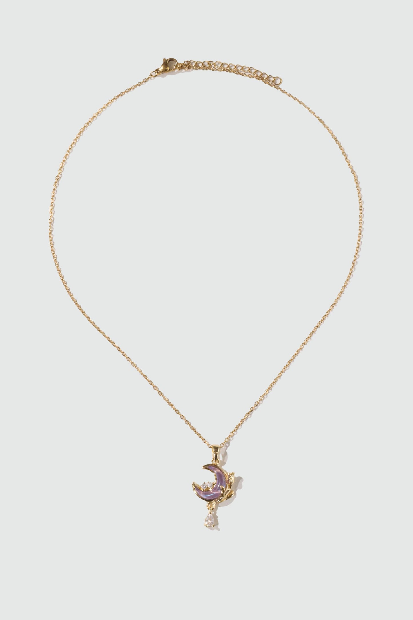 18K Real Gold Plated Moonstone Rose Moon Necklace
