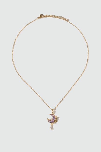 18K Real Gold Plated Moonstone Rose Moon Necklace
