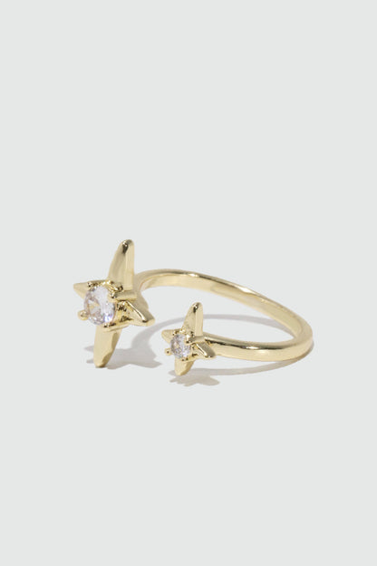 14K Real Gold Plated 2 in 1 Diamonds Star Ring