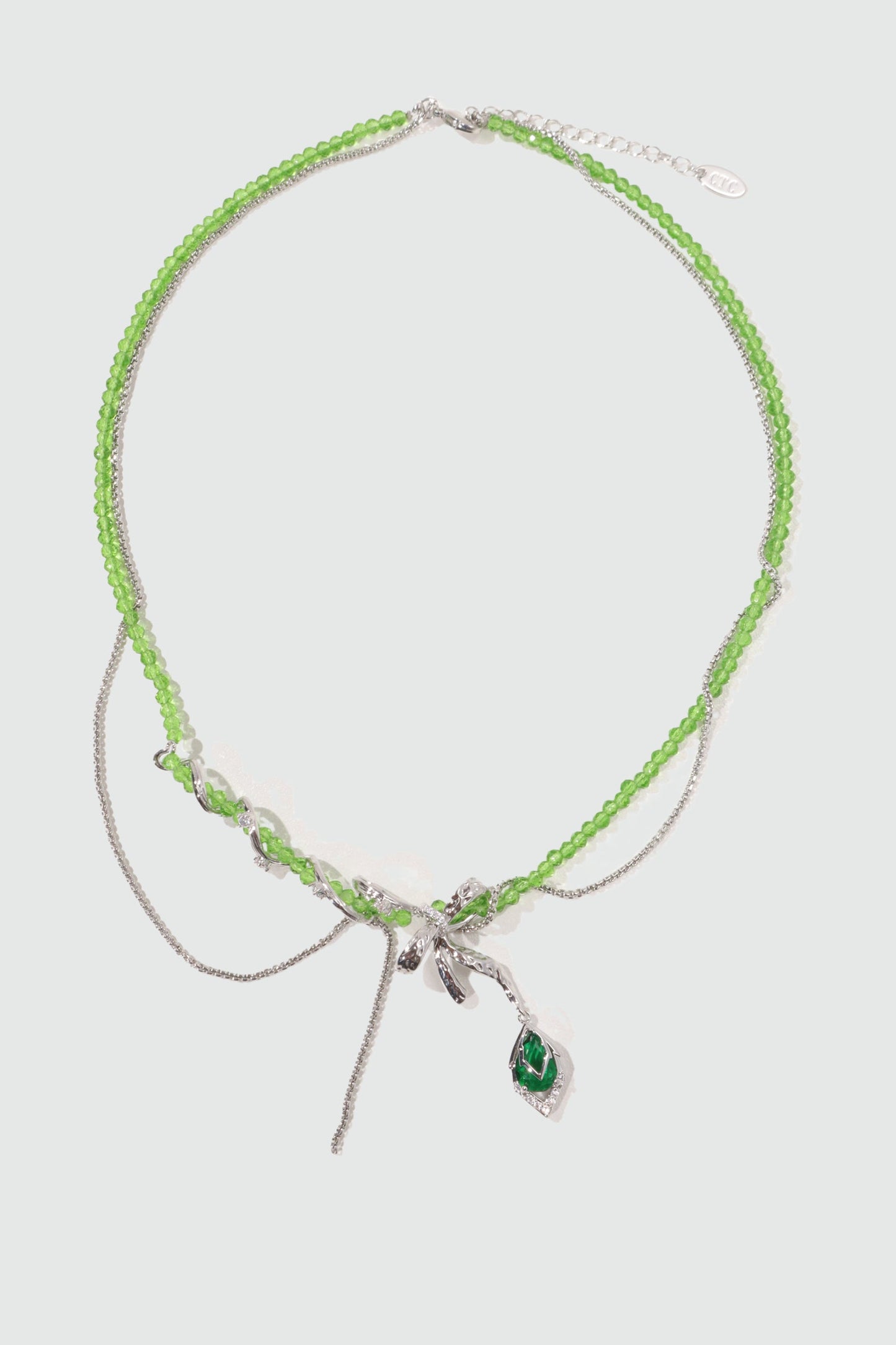 Palladium White Gold Plated Emerald Droplet Necklace