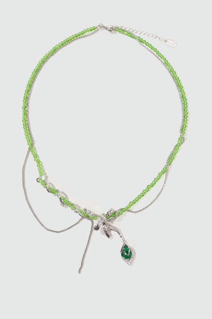 Palladium White Gold Plated Emerald Droplet Necklace