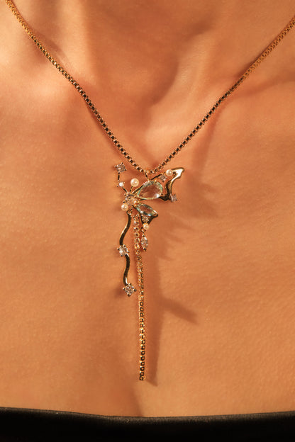 18K Real Gold Plated Blue Gem Butterfly Necklace