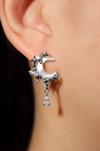 Palladium White Gold Plated Natural Shell Moon Earrings