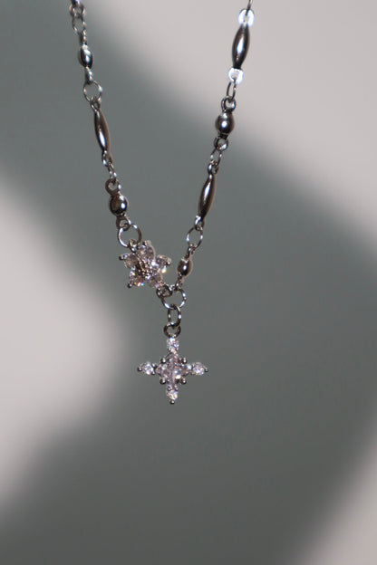 Palladium White Gold Plated Diamond Starlight Cross Necklace
