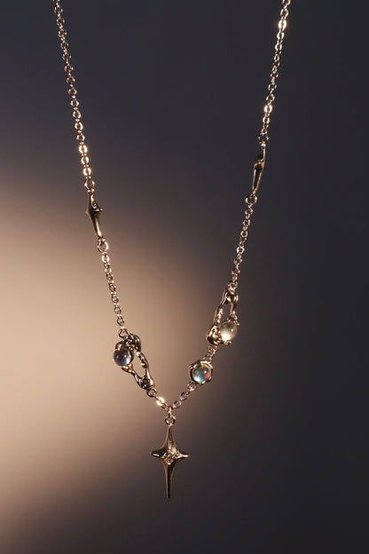 Palladium White Gold Plated Moonstones Star Necklace