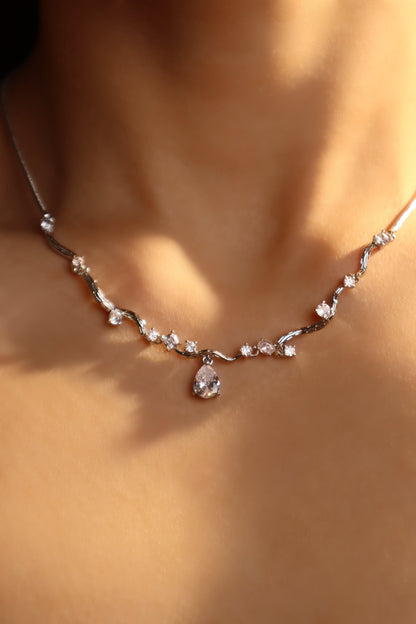 Palladium White Gold Plated Spiral Drop Necklace
