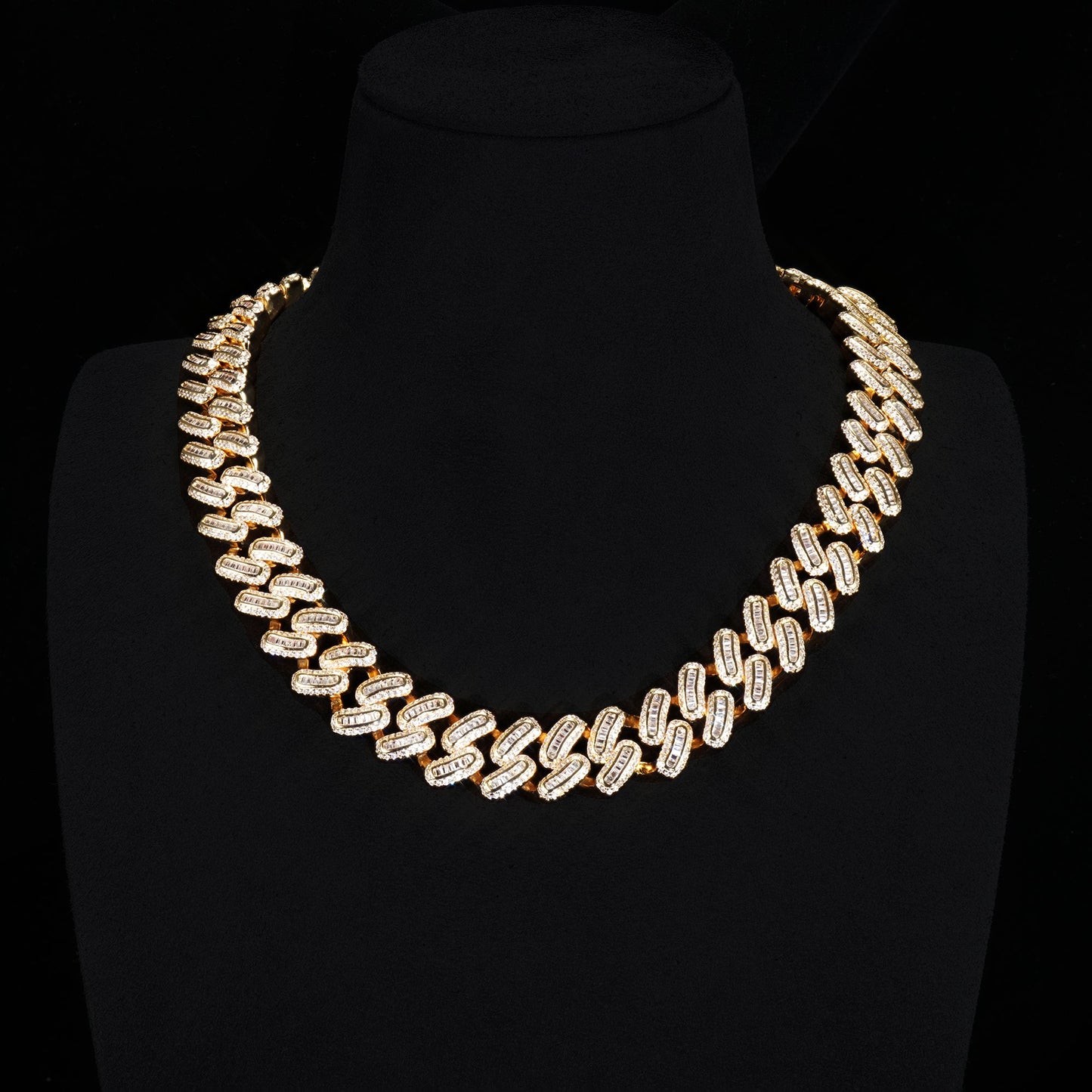 15mm 18K White/Gold-Plated BlingBling Baguette Iced Cuban Chain