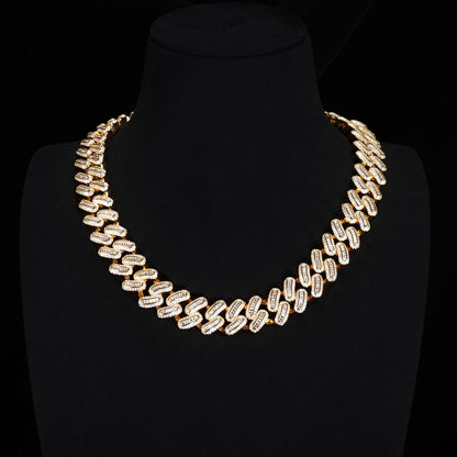 15mm 18K White/Gold-Plated BlingBling Baguette Iced Cuban Chain