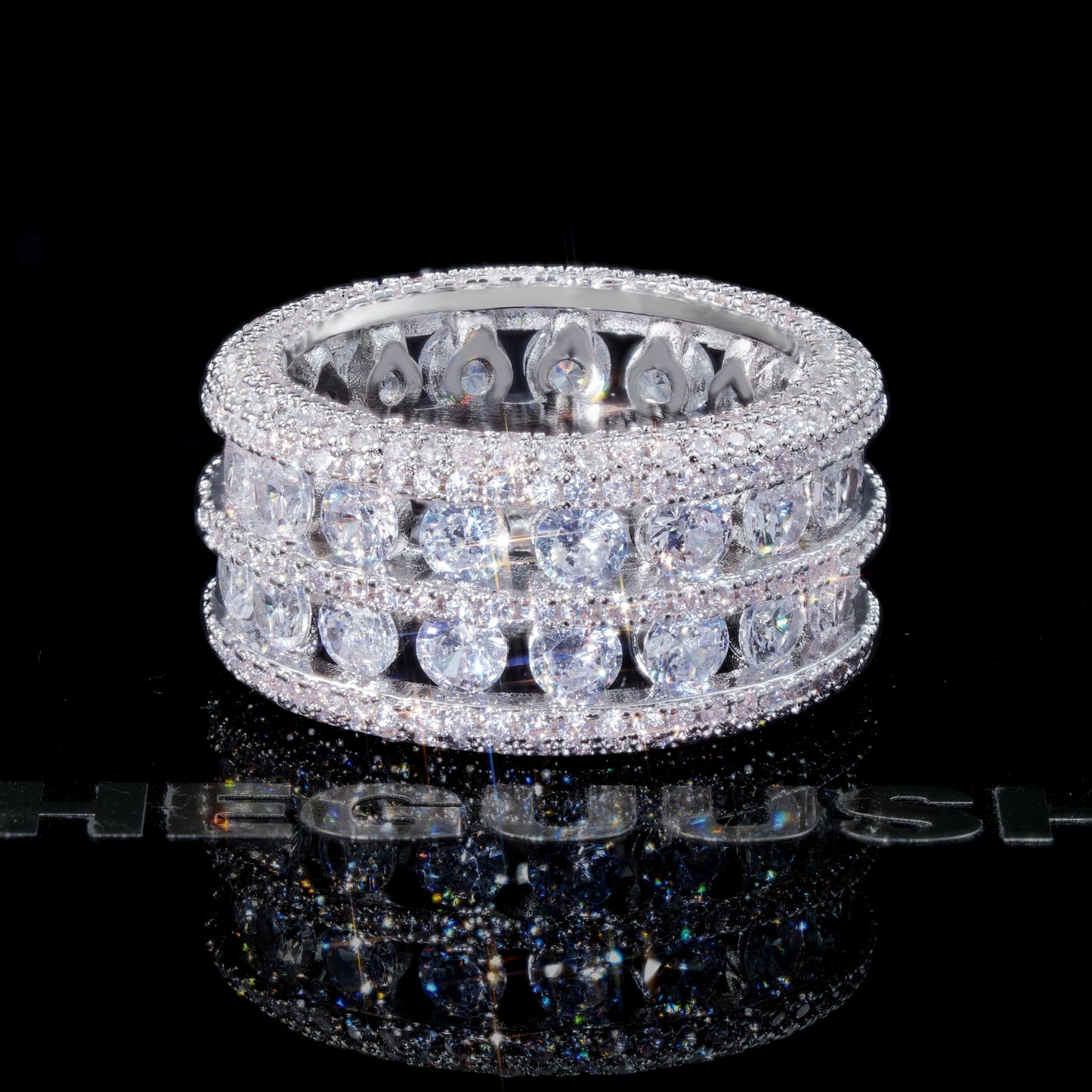 18k Gold-Plated CZ Double Hollow Row Hip Hop Ring