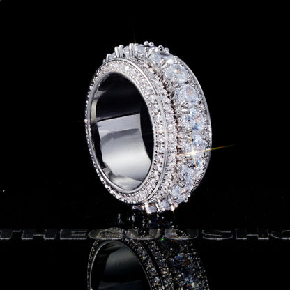 18K Gold-Plated  Five Rows Full Of Zircon  Single Layer Iced Band  Ring