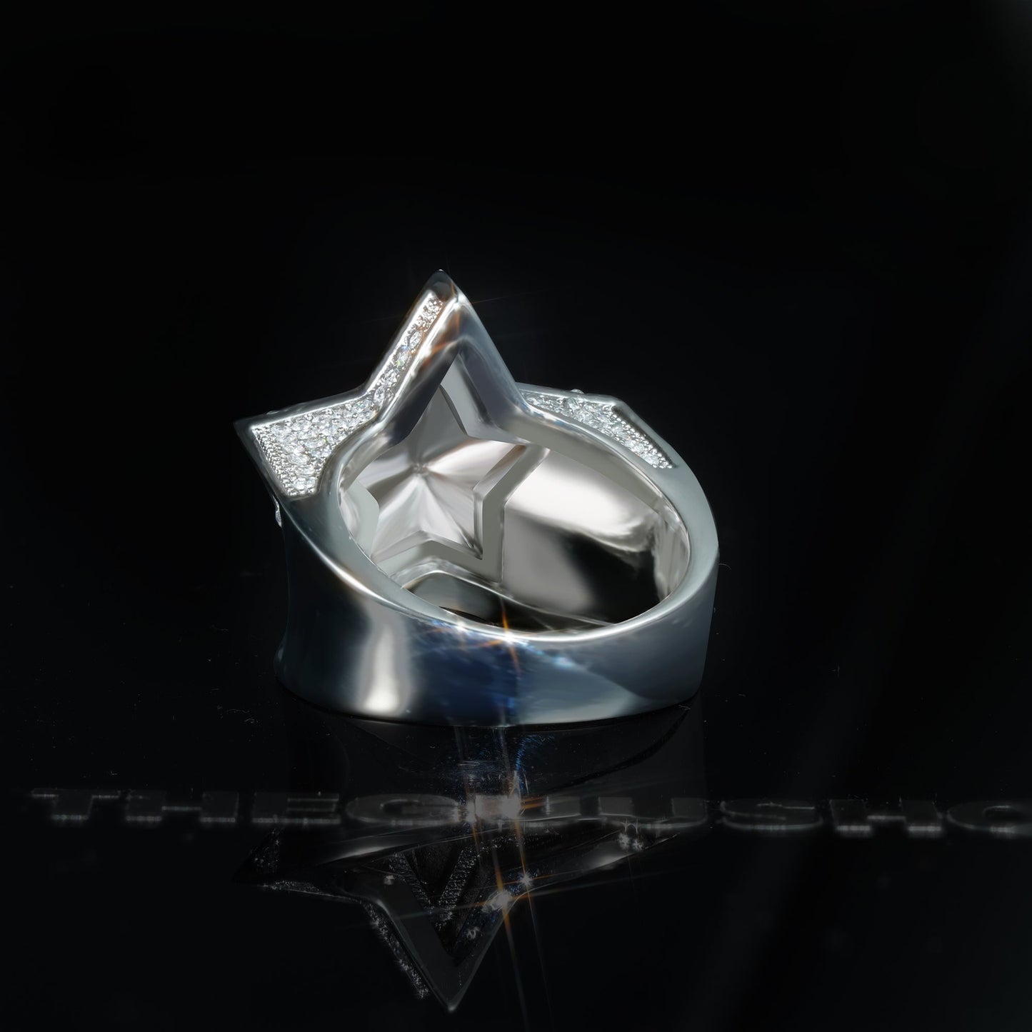 18k Solid Gold-Plated Micro-inlay Rhinestone Pentagram Hip Hop Ring
