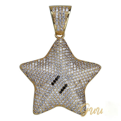 18K Gold-Plated CZ  Pentagram Hip Hop Pendant Necklace