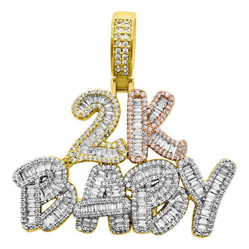 2K Baby Baguette 3 Tone VVS CZ Iced Out Pendant