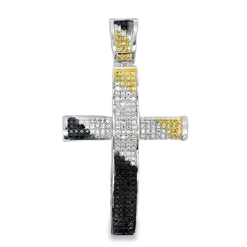 3 Color Diagonal Rounded Cross CZ Iced Out Pendant