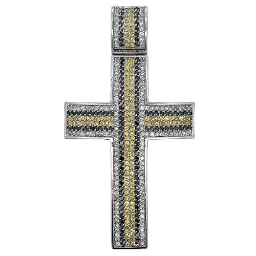 3 Color Striped Ice Cross CZ Iced Out Pendant
