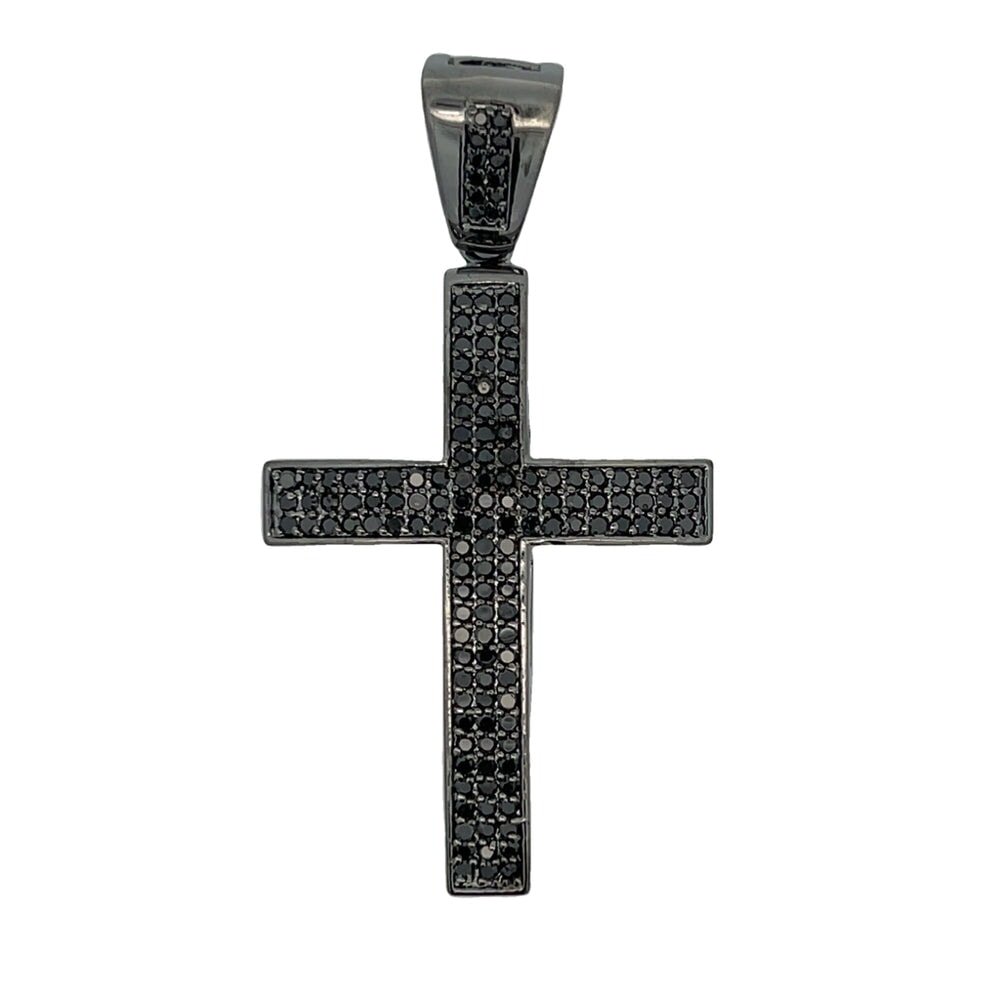 3 Row Black Cross CZ Pendant .925 Sterling Silver