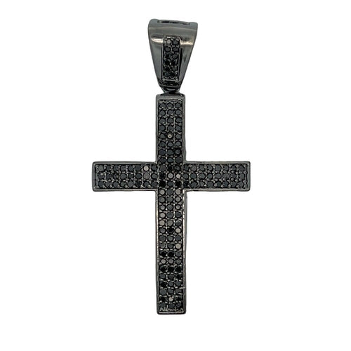 3 Row Black Cross CZ Pendant .925 Sterling Silver