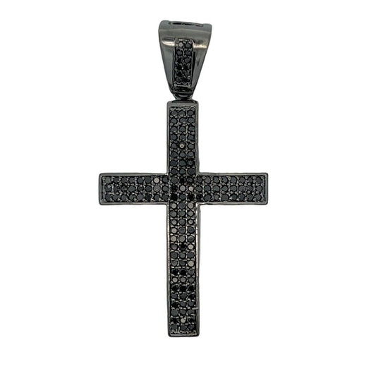 3 Row Black Cross CZ Pendant .925 Sterling Silver