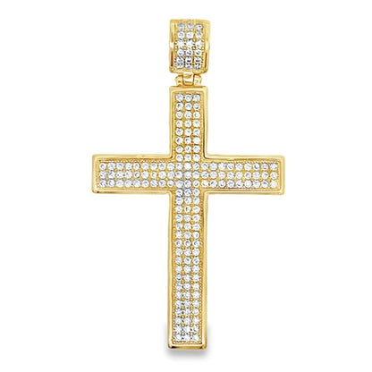 3 Row Cross Pave CZ Pendant .925 Sterling Silver