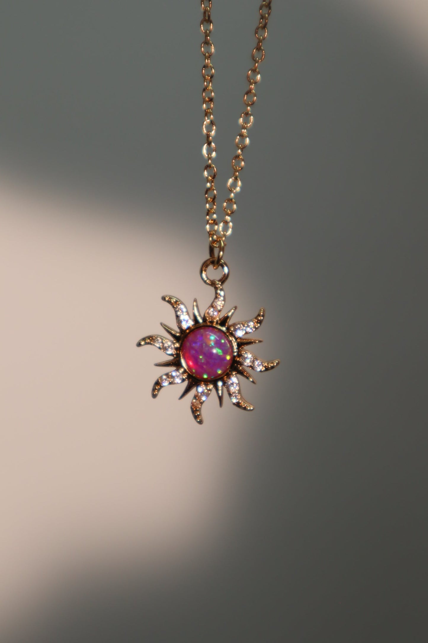 18K Real Gold Plated Purple Opal Sun Necklace