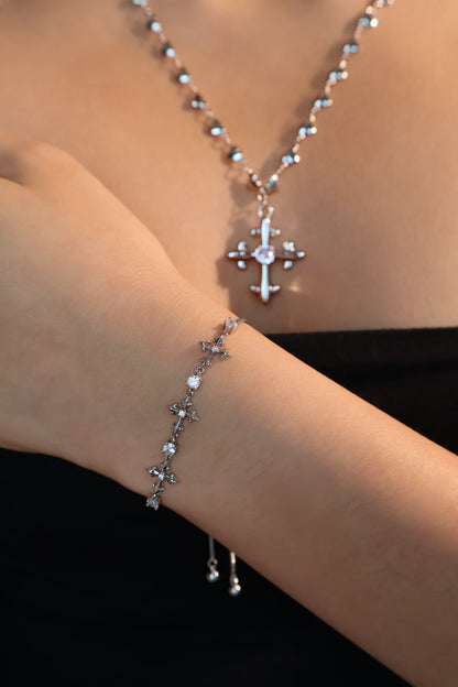 Palladium White Gold Plated Multi Diamond Cross Bracelet
