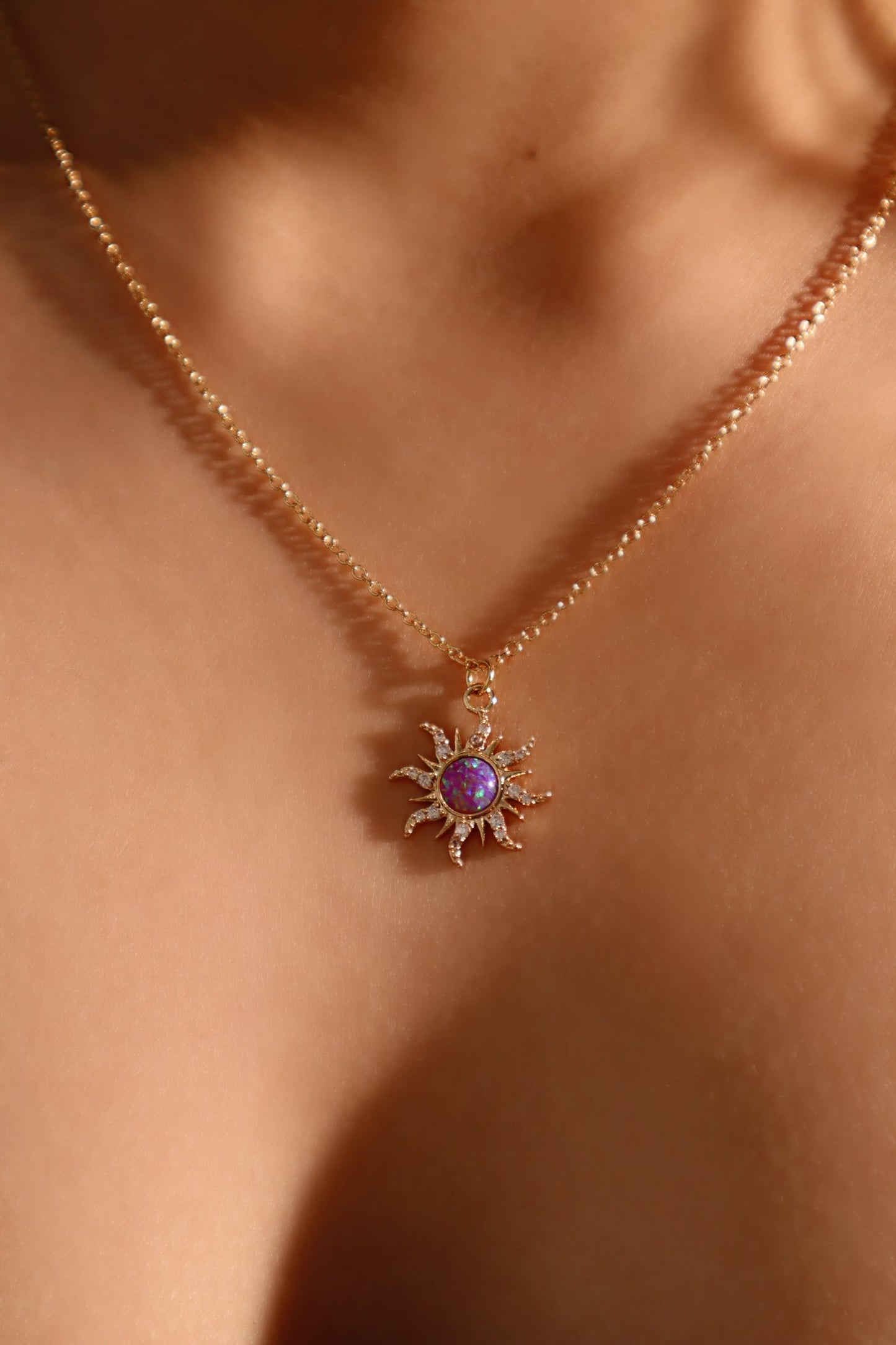 18K Real Gold Plated Purple Opal Sun Necklace