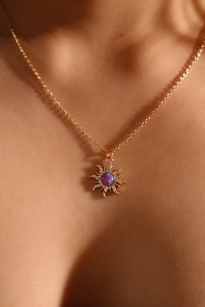 18K Real Gold Plated Purple Opal Sun Necklace