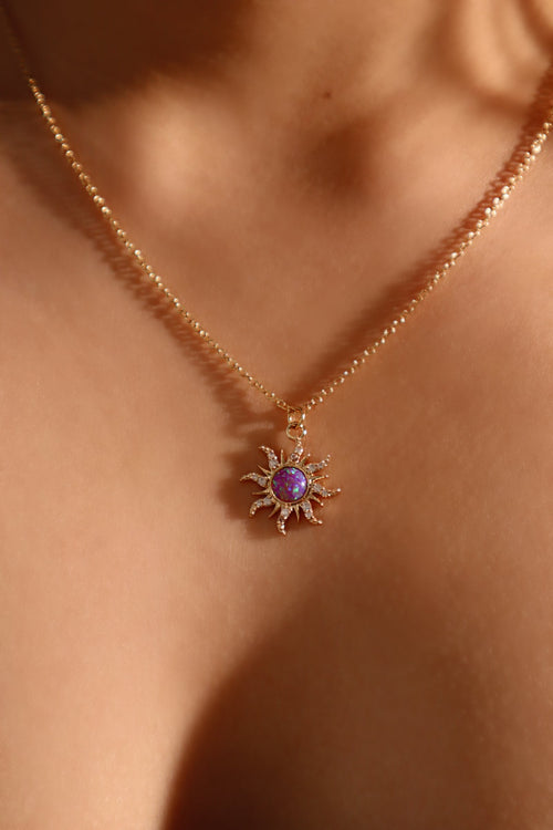 18K Real Gold Plated Purple Opal Sun Necklace