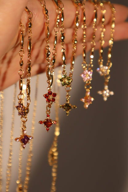 18K Real Gold Plated Amethyst Starlight Cross Necklace